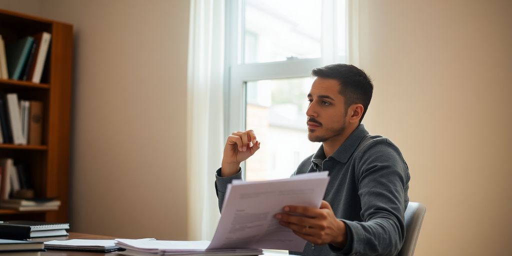 Person at desk reviewing disability benefits documents.