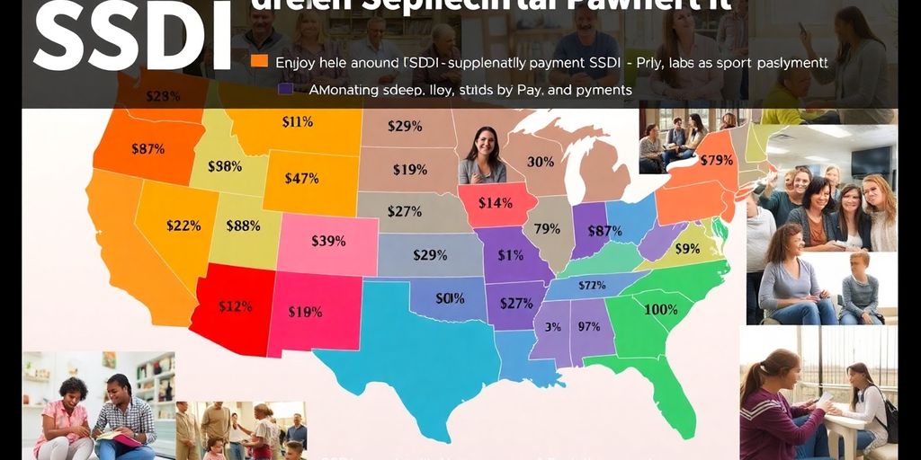 Colorful state maps illustrating SSDI payment variations.