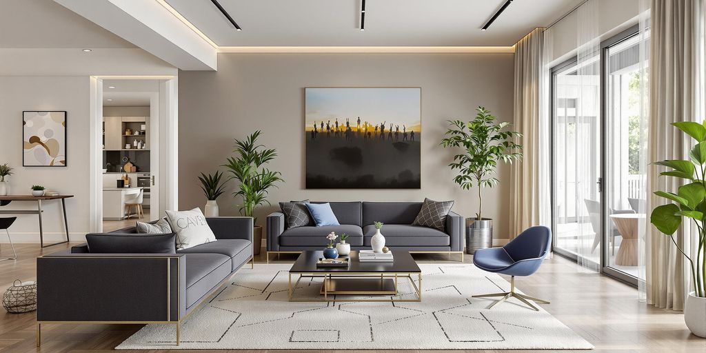 Modern living space with stylish furniture and vibrant decor.