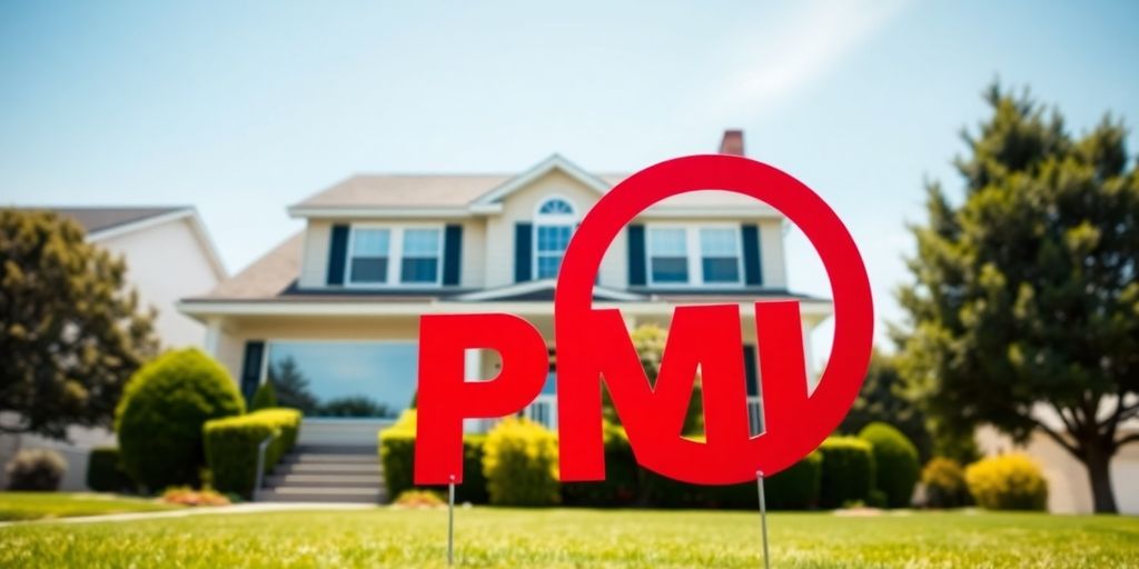 House with 'No PMI' sign on the lawn.