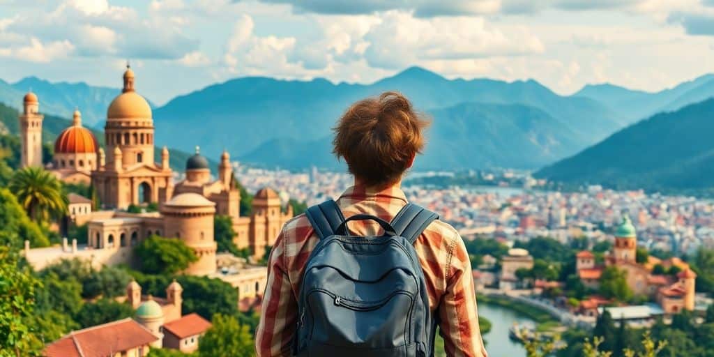 Traveler admiring a stunning global landscape view.