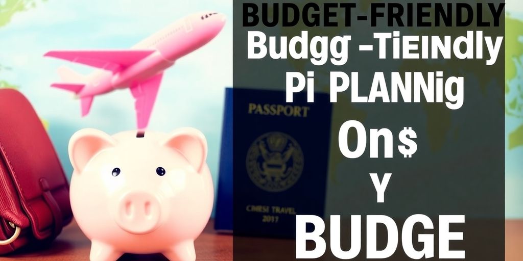 Piggy bank, airplane, and passport for travel savings.