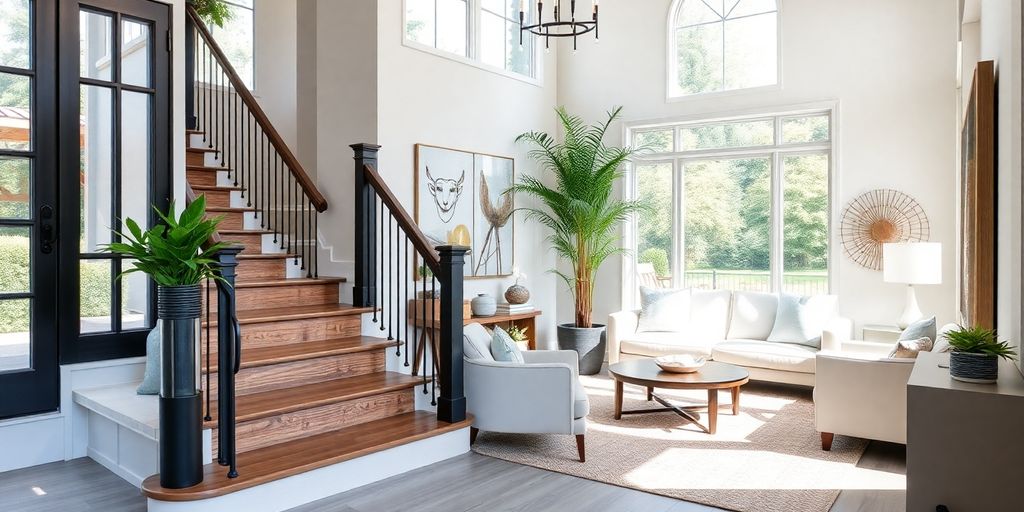 Modern split entry home with stylish decor and lighting.