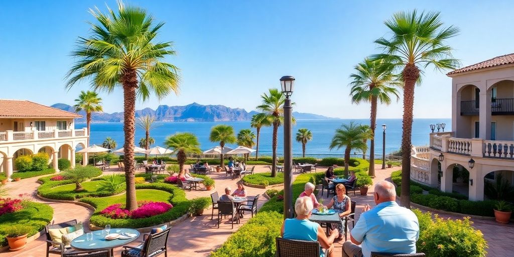 Luxurious retirement hotel with stunning gardens and breathtaking views.