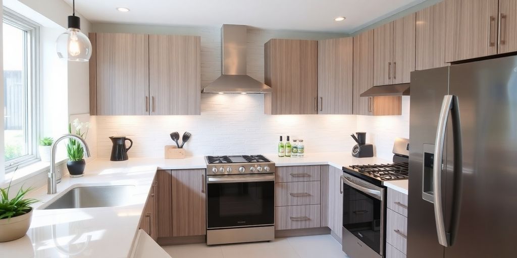 Modern kitchen remodel with elegant design and appliances.