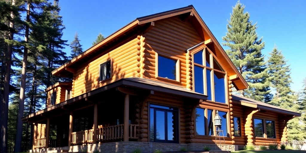 Cozy log home addition blends with existing structure.
