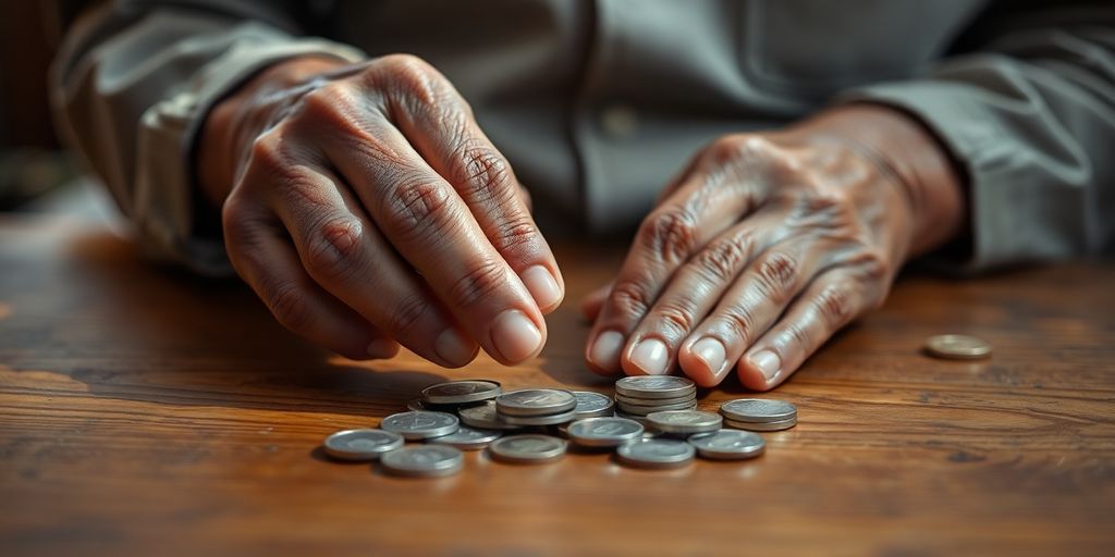 Elderly person counting coins