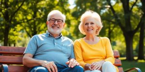 Elderly couple enjoying retirement comfortably outdoors.