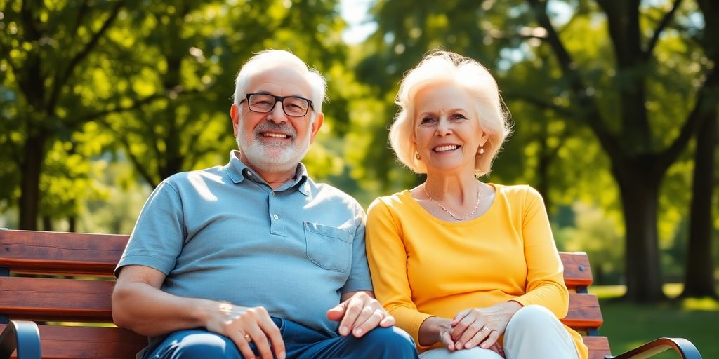 Elderly couple enjoying retirement comfortably outdoors.