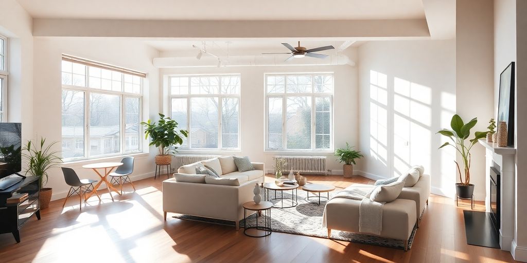 Modern townhouse interior renovation with bright light.