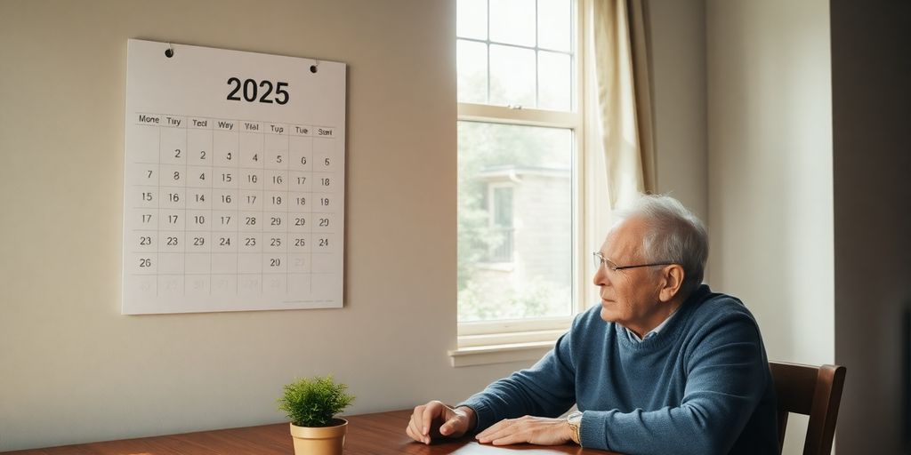 Elderly person looking at calendar