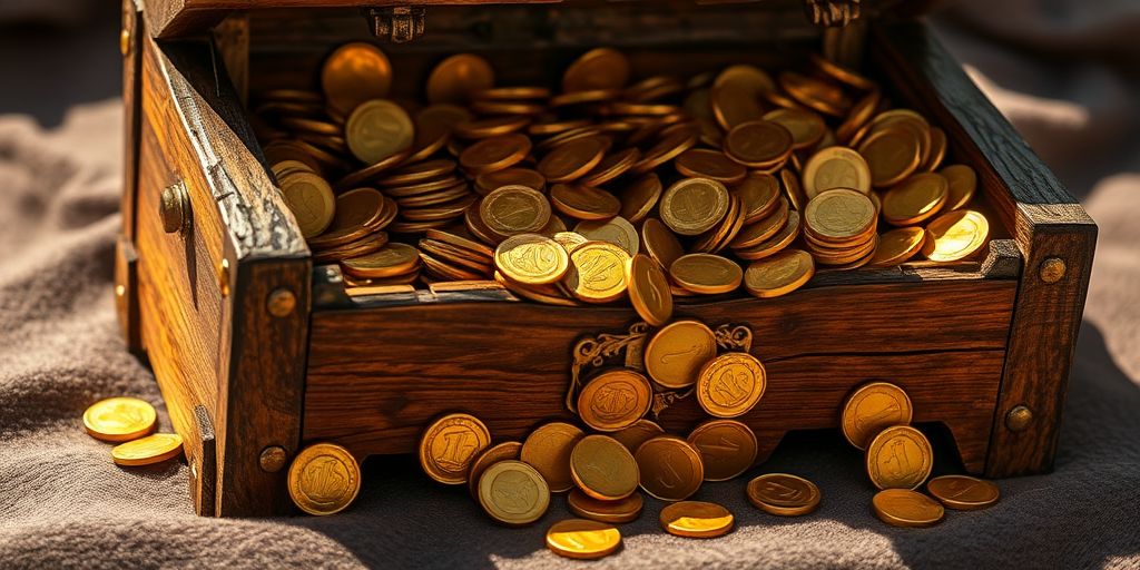 Golden coins spilling from a treasure chest
