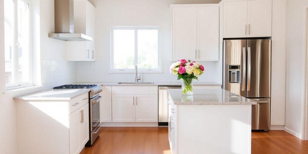 Remodeled kitchen interior with new appliances